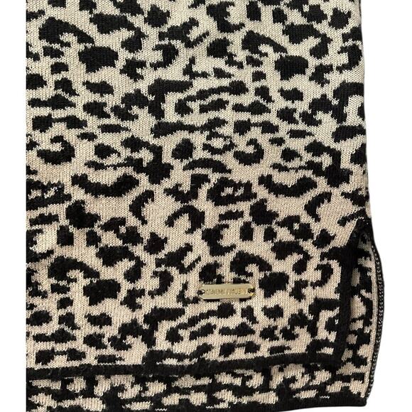 Calvin Klein Cowl Neck Tunic Sweater Medium Black Camel Cheetah Leopard Print - Picture 6 of 10